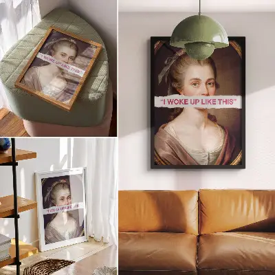 Poszter klasszikus tipográfiával játszó női portré