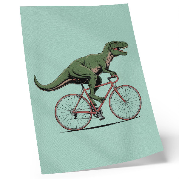Poszter nyomtatás Zöld dinoszaurusz biciklin türkiz alapon