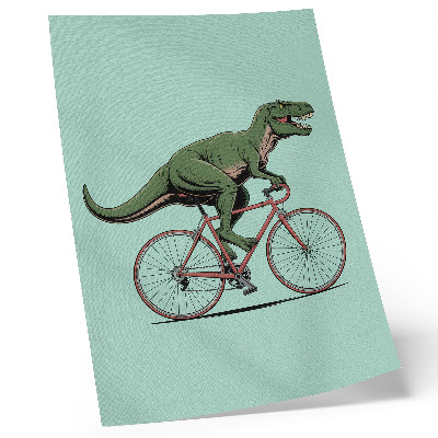 Poszter nyomtatás Zöld dinoszaurusz biciklin türkiz alapon