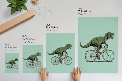 Poszter nyomtatás Zöld dinoszaurusz biciklin türkiz alapon