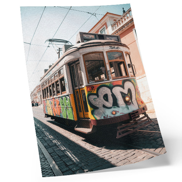 Poszter nyomtatás Villamos graffiti városi utcai építészet