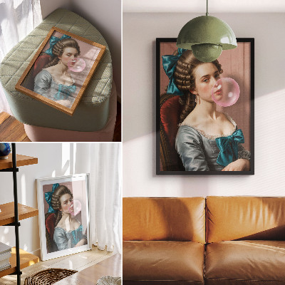 Poszter nyomtatás Portré egy nőről rágógumival, retro stílusban