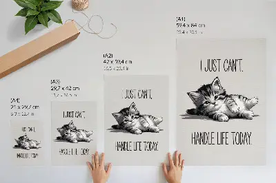 Retro plakát minimalista stílusú cica szürke háttéren