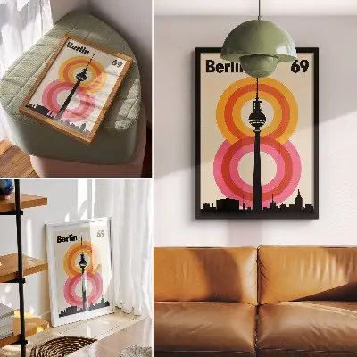 Poszter nyomtatás retro hangulatú torony színes körökkel