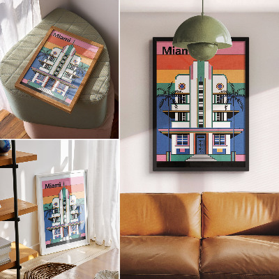 Poszter Art deco trópusi színek pálmafák energia Miami