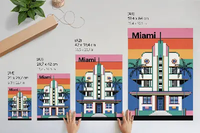 Poszter art deco stílusú, trópusi színekkel és pálmafákkal díszített miami hangulatú grafika