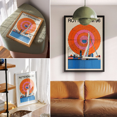 Retro plakát Híd és város geometrikus mintákban