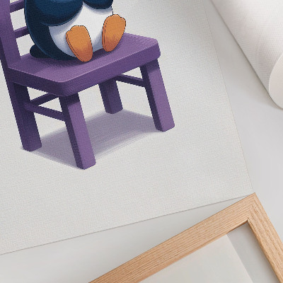 Poszter nyomtatás lila pingvin egy széken minimalista öröm mintával