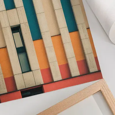 Retro plakát színes homlokzati panelek ritmikus kompozíciójával