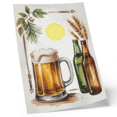 Poszter Egy korsó sör üvegekkel, levelekkel és nappal