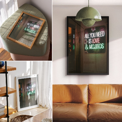 Retro plakát Neon betűkkel trópusi levelek élénk színek nyár