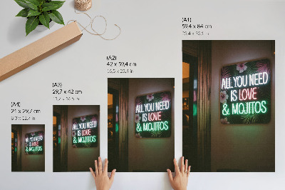 Retro plakát Neon betűkkel trópusi levelek élénk színek nyár