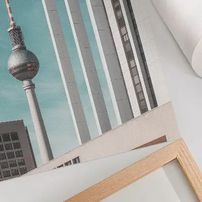 Poszter minimalista torony modern épületekkel és kék éggel
