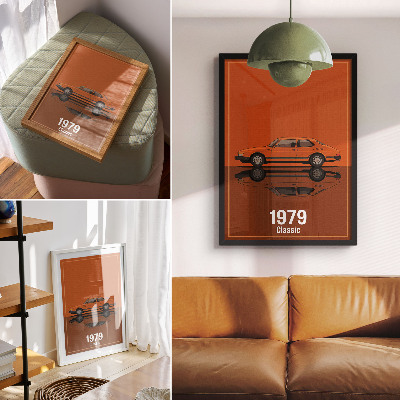 Poszter Retro autó narancssárga vintage stílusú tükörben