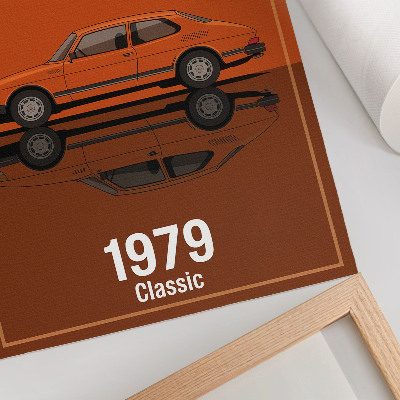 Poszter Retro autó narancssárga vintage stílusú tükörben