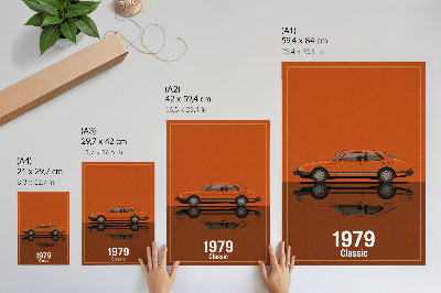 Poszter Retro autó narancssárga vintage stílusú tükörben
