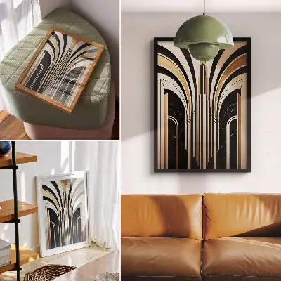 Poszter modern boltíves art deco mintázat kontrasztos stílusban
