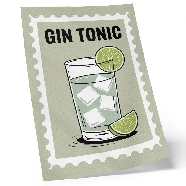 Retro plakát zöld és fehér Gin Tonic feliratos kivitelben