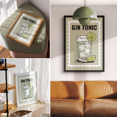 Retro plakát A felirat GIN TONIC zöld és fehér elemek