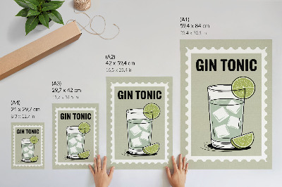 Retro plakát A felirat GIN TONIC zöld és fehér elemek
