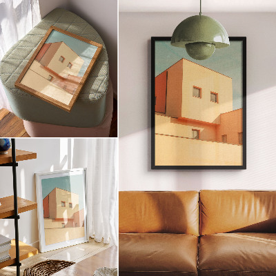 Retro plakát Geometrikus építészet bézs homlokzat