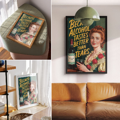 Retro plakát Retro elegancia nő borral és felirattal