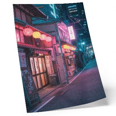 Retro plakát Neon lámpások bájos város utca éjszaka