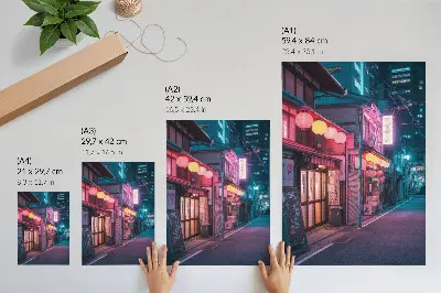 Retro plakát neon lámpásos városi utca éjszaka