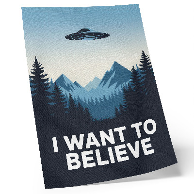 Retro plakát UFO erdő hegyek titokzatos modern stílus