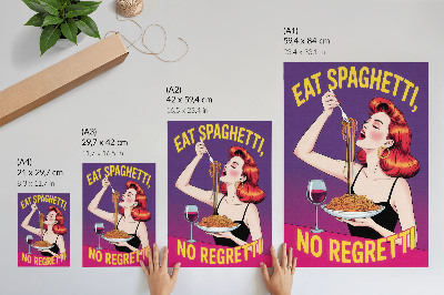 Poszter Színes nő spagettit eszik borral