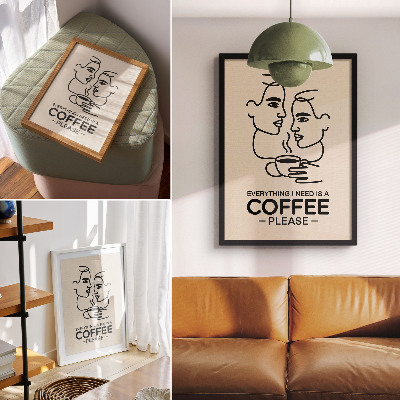 Retro plakát Minimalista arckontúrok egy csésze kávéval