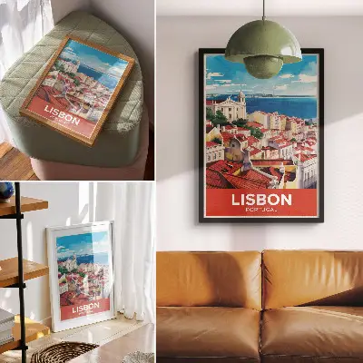 Poszter nyomtatás városi panoráma meleg színekkel és békés hangulattal