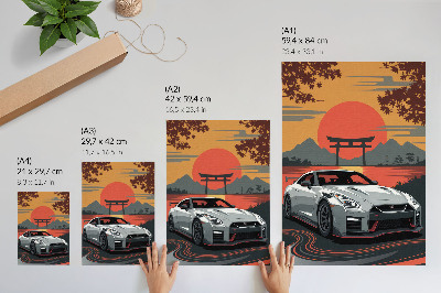 Retro plakát Egy autó harmonikus japán tájban
