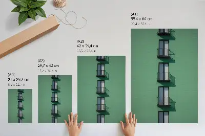 Poszter nyomtatás zöld homlokzat modern ablakokkal és erkélyekkel
