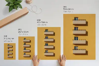 Poszter sárga homlokzat négy erkéllyel minimalista kompozícióban