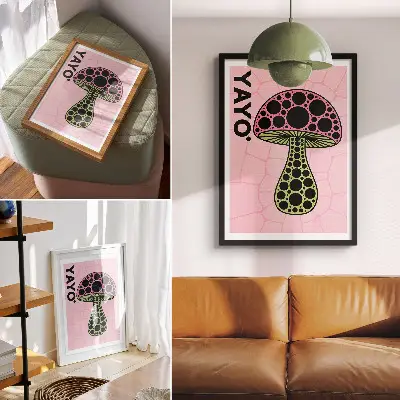 Retro poszter gomba és mértani formák modern stílusban