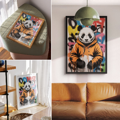 Retro plakát Panda graffitiző pulóverben, utcai stílusban