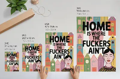 Poszter nyomtatás színes geometrikus házak csukott szemmel minta