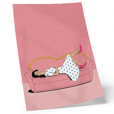 Poszter nyomtatás Békés relaxációs jelenet nő rózsaszín kanapé