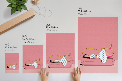 Poszter nyomtatás Békés relaxációs jelenet nő rózsaszín kanapé