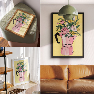 Retro plakát Modern illusztráció rózsaszín kávéskannával
