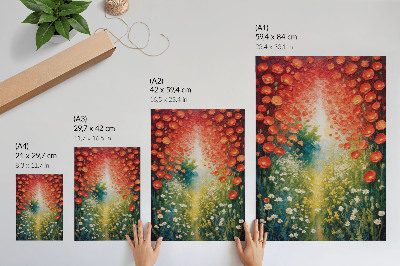 Poszter Piros virágok, zöld díszítések, háromdimenziós háttér