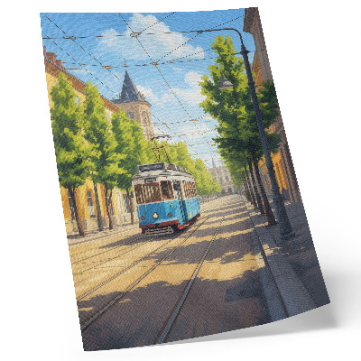 Retro plakát Napos utcai villamos zöld és kék