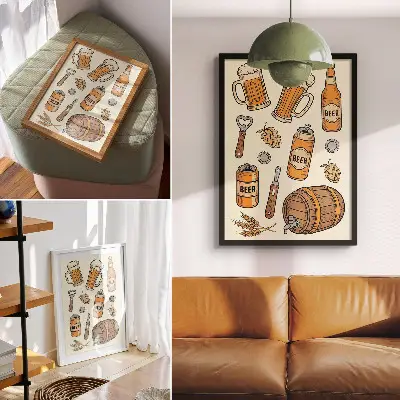 Retro plakát sörös motívumokkal díszítve vintage stílusban