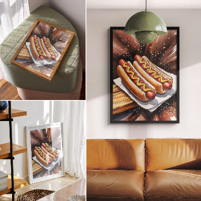 Retro plakát Ínycsiklandó hot dogok vidám, modern környezetben