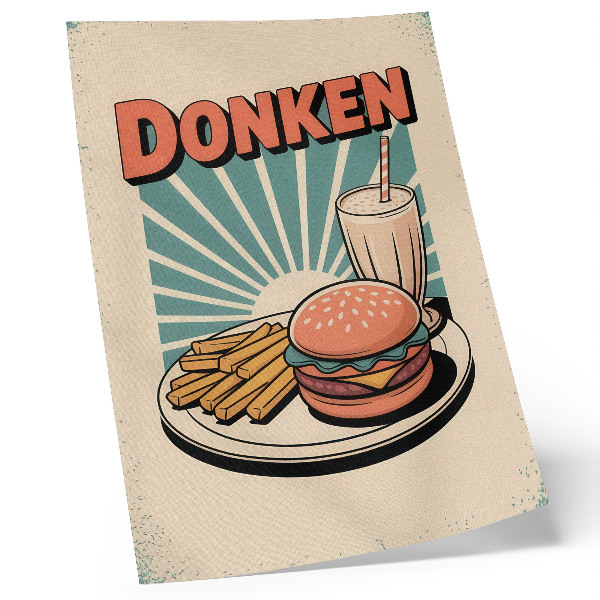 Poszter nyomtatás Burger és sült krumpli retro háttérrel
