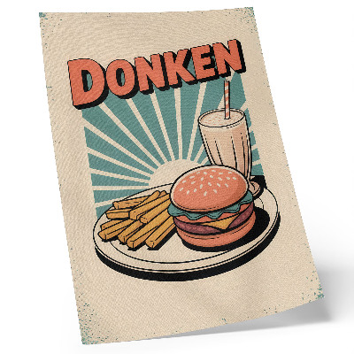 Poszter nyomtatás Burger és sült krumpli retro háttérrel