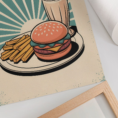 Poszter nyomtatás Burger és sült krumpli retro háttérrel