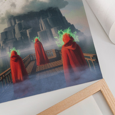 Retro plakát Felhőkben lévő vár, kabátos figurák, szürrealizmus