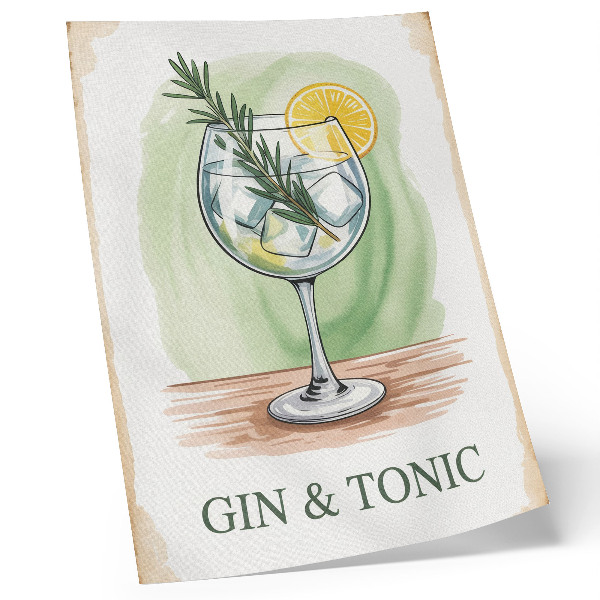 Poszter nyomtatás Egy pohár gin, rozmaring és citrom zöld alapon